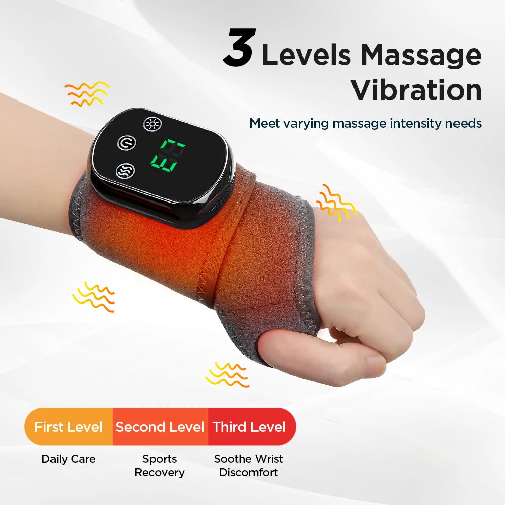 Electric Heating Wrist Massager 5 Levels Hot Compress 3 Levels Vibration Massage Wrist Guard Band Carpal Tunnel Sprains Relief