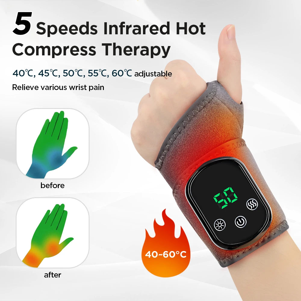 Electric Heating Wrist Massager 5 Levels Hot Compress 3 Levels Vibration Massage Wrist Guard Band Carpal Tunnel Sprains Relief