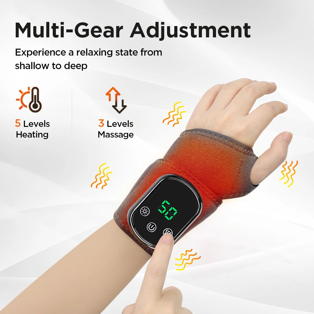 Electric Heating Wrist Massager 5 Levels Hot Compress 3 Levels Vibration Massage Wrist Guard Band Carpal Tunnel Sprains Relief