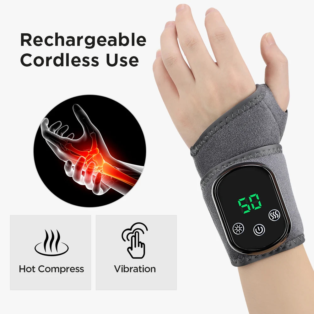 Electric Heating Wrist Massager 5 Levels Hot Compress 3 Levels Vibration Massage Wrist Guard Band Carpal Tunnel Sprains Relief